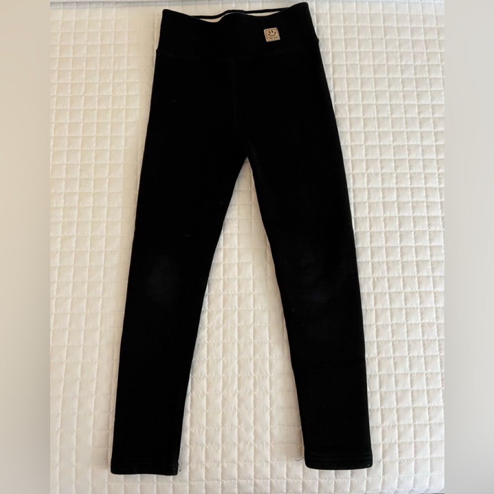 Alex & Nova Smiley Face High Waist Winter Warm Leggings Black Size 6-8 Like New